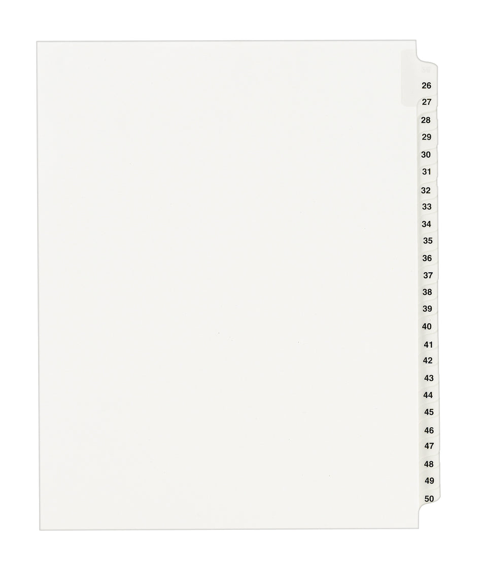 Avery Legal Pre-Printed Paper Divider Collated Set, 26-50 Tabs, White, Avery Style, Letter Size