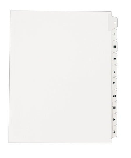 Avery Legal Pre-Printed Paper Divider Collated Set, I-X Tabs, White, Allstate Style, Letter Size