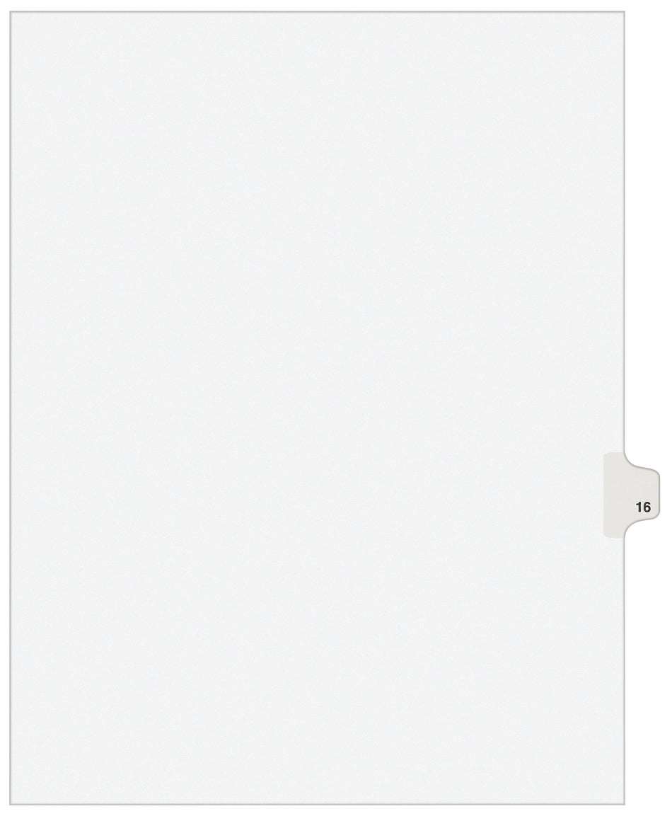 Avery Legal Pre-Printed Paper Dividers, Side Tab #16, White, Avery Style, Letter Size, 25/Pack