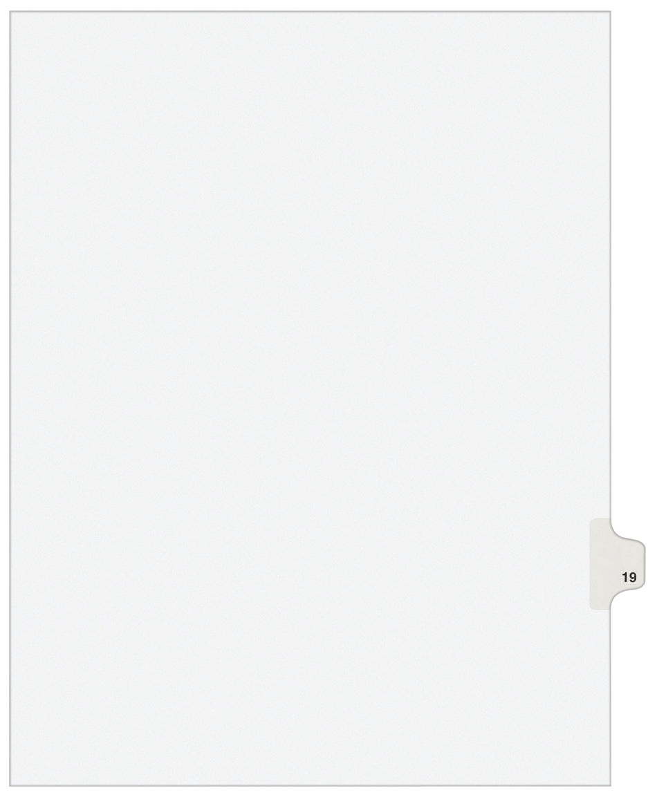 Avery Legal Pre-Printed Paper Dividers, Side Tab #19, White, Avery Style, Letter Size, 25/Pack