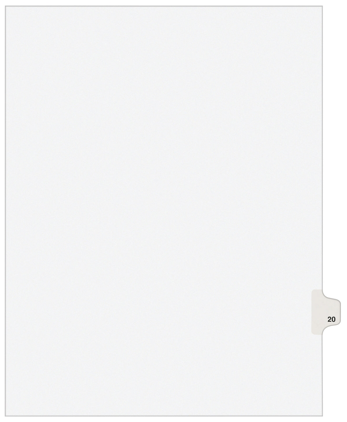 Avery Legal Pre-Printed Paper Dividers, Side Tab #20, White, Avery Style, Letter Size, 25/Pack