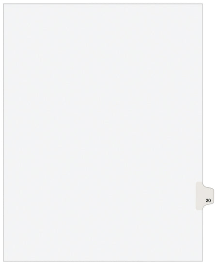 Avery Legal Pre-Printed Paper Dividers, Side Tab #20, White, Avery Style, Letter Size, 25/Pack