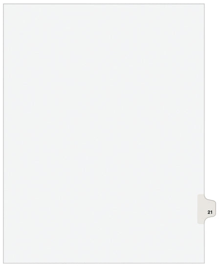 Avery Legal Pre-Printed Paper Dividers, Side Tab #21, White, Avery Style, Letter Size, 25/Pack