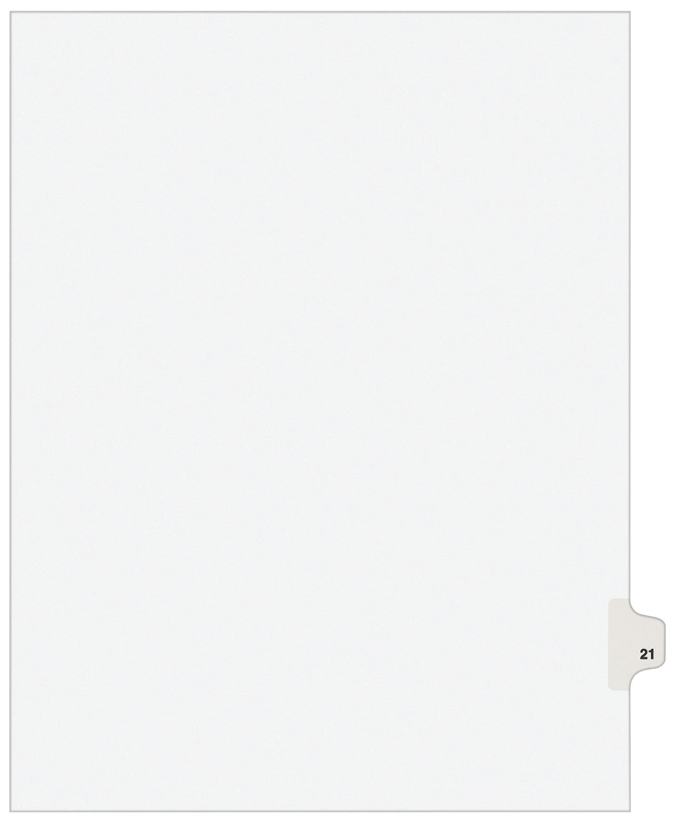 Avery Legal Pre-Printed Paper Dividers, Side Tab #21, White, Avery Style, Letter Size, 25/Pack