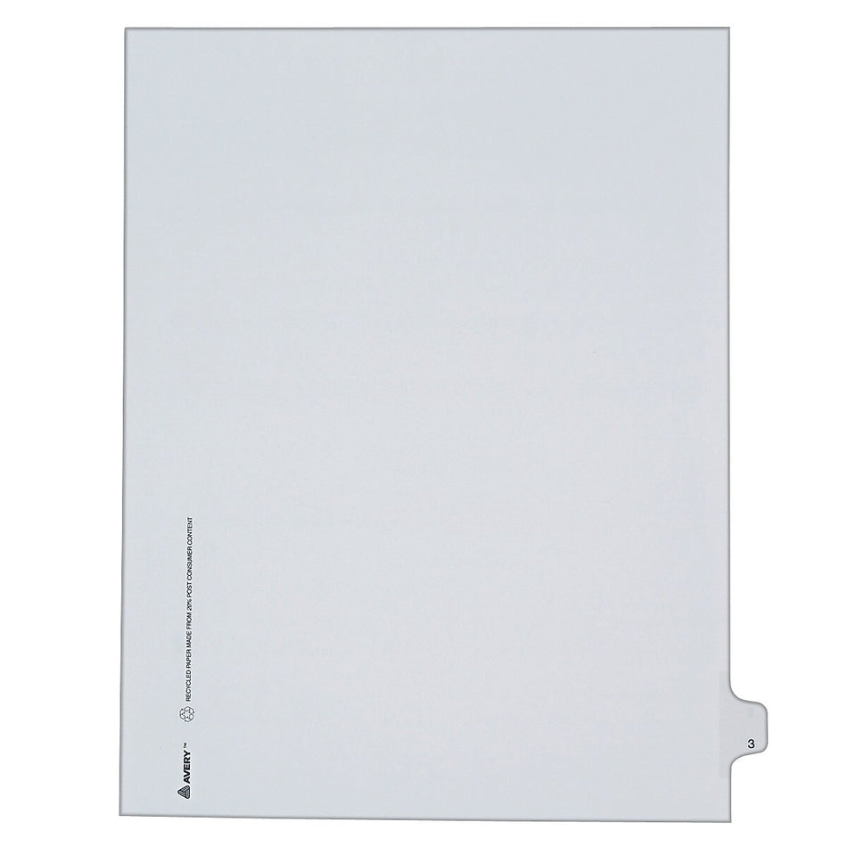 Avery Legal Pre-Printed Paper Dividers, Side Tab #3, White, Allstate Style, Letter Size, 25/Pack