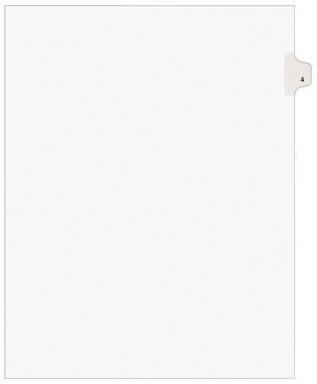 Avery Legal Pre-Printed Paper Dividers, Side Tab #4, White, Avery Style, Letter Size, 25/Pack