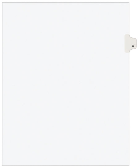 Avery Legal Pre-Printed Paper Dividers, Side Tab #6, White, Avery Style, Letter Size, 25/Pack