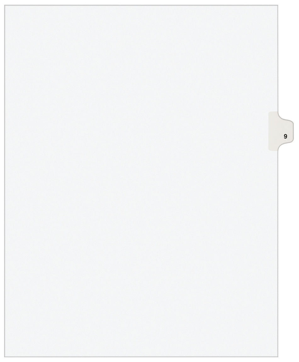 Avery Legal Pre-Printed Paper Dividers, Side Tab #9, White, Avery Style, Letter Size, 25/Pack