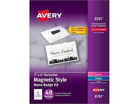 Avery Magnet Name Badge Kit, White, 48/Box