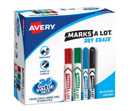 Avery Marks-A-Lot Desk & Pen-Style Dry Erase Markers, Assorted, 24/Pack