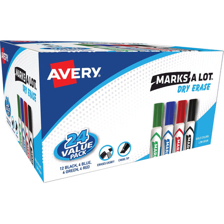 Avery Marks-A-Lot Desk-Style Dry Erase Markers, Chisel Tip, Assorted, 24/Pack