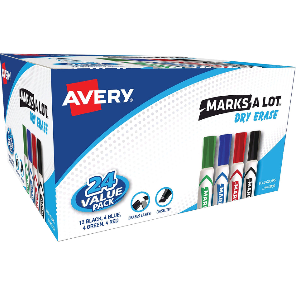 Avery Marks-A-Lot Desk-Style Dry Erase Markers, Chisel Tip, Assorted, 24/Pack