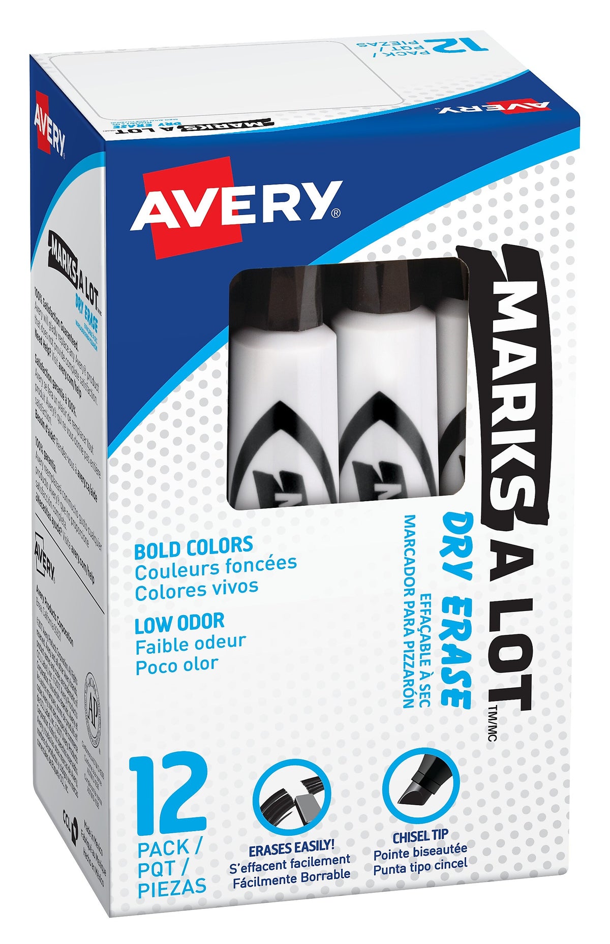 Avery Marks-A-Lot Desk-Style Dry Erase Markers, Chisel Tip, Black, 12/Pack