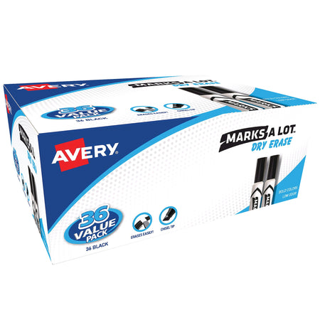 Avery Marks-A-Lot Desk-Style Dry Erase Markers, Chisel Tip, Black, 36/Pack