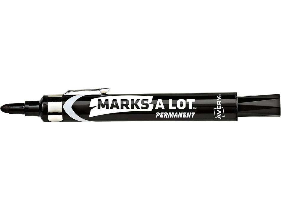 Avery Marks A Lot Tank Permanent Markers, Bullet Tip, Black, 12/Pack