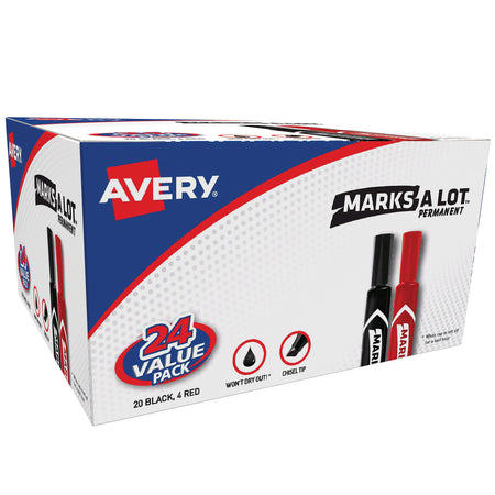 Avery Marks A Lot Tank Permanent Markers, Chisel Tip, Assorted, 24/Pack