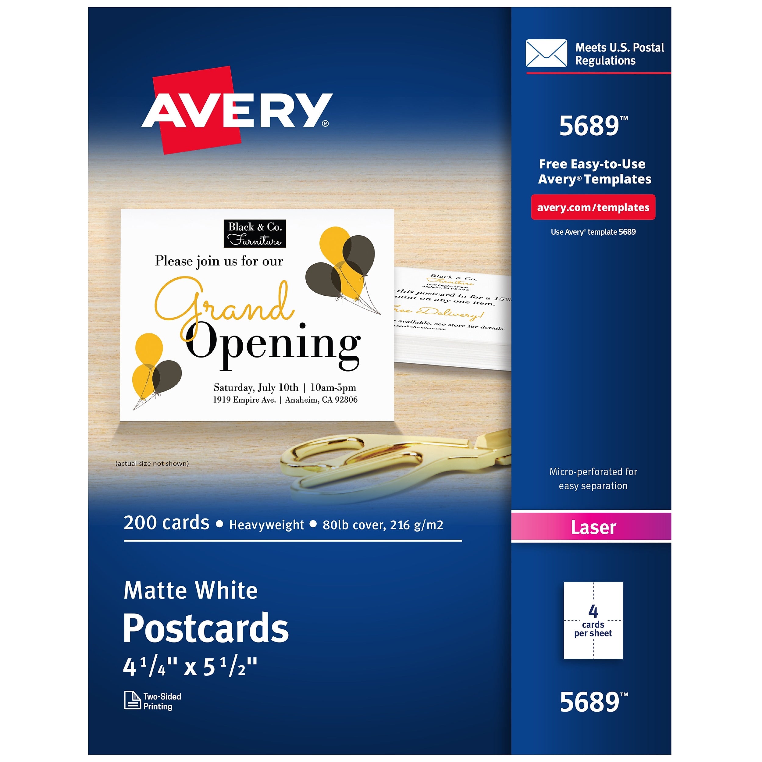 Avery Matte Business Postcards, White, 200/Box