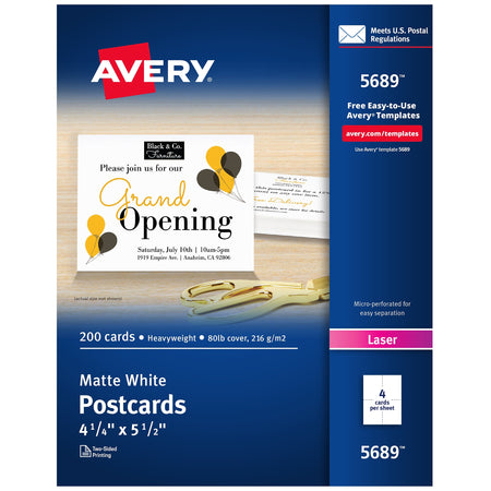 Avery Matte Business Postcards, White, 200/Box