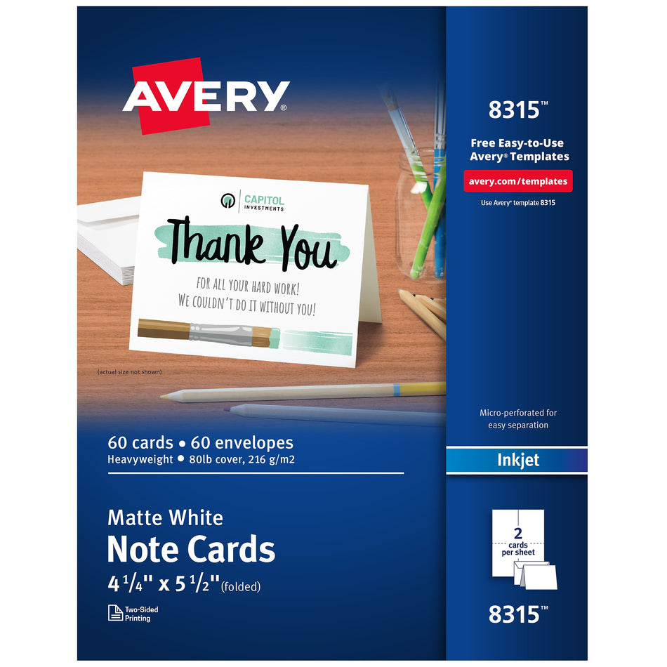 Avery Matte General Use Note Cards, White, 60/Pack