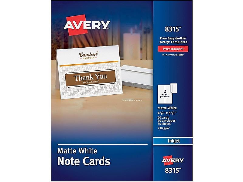 Avery Matte Personal Notecards, White, 60/Box