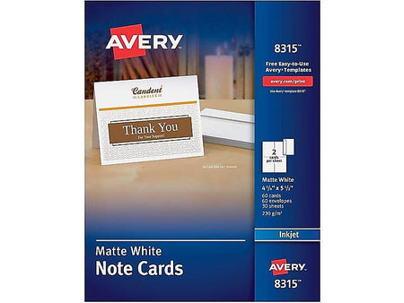 Avery Matte Personal Notecards, White, 60/Box