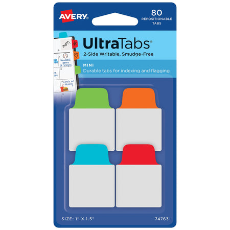 Avery Mini Ultra Tabs Index Tabs, Assorted, 80-Tabs, 80/Pack