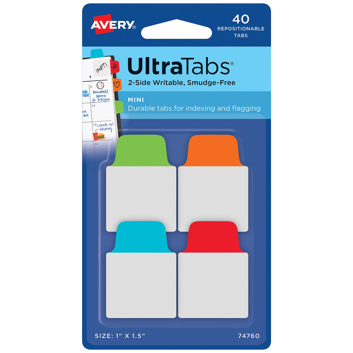 Avery Mini UltraTabs Repositionable Index Tabs, Primary Colors, 40 Tabs/Pack