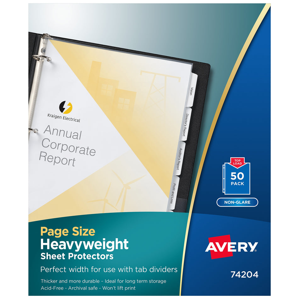 Avery Page Size Heavyweight Non-Glare Sheet Protectors, 8.5" x 11", Clear, 50/Box