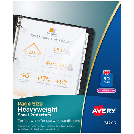 Avery Page Size Heavyweight Sheet Protectors, 8.5" x 11", Diamond Clear, 50/Box