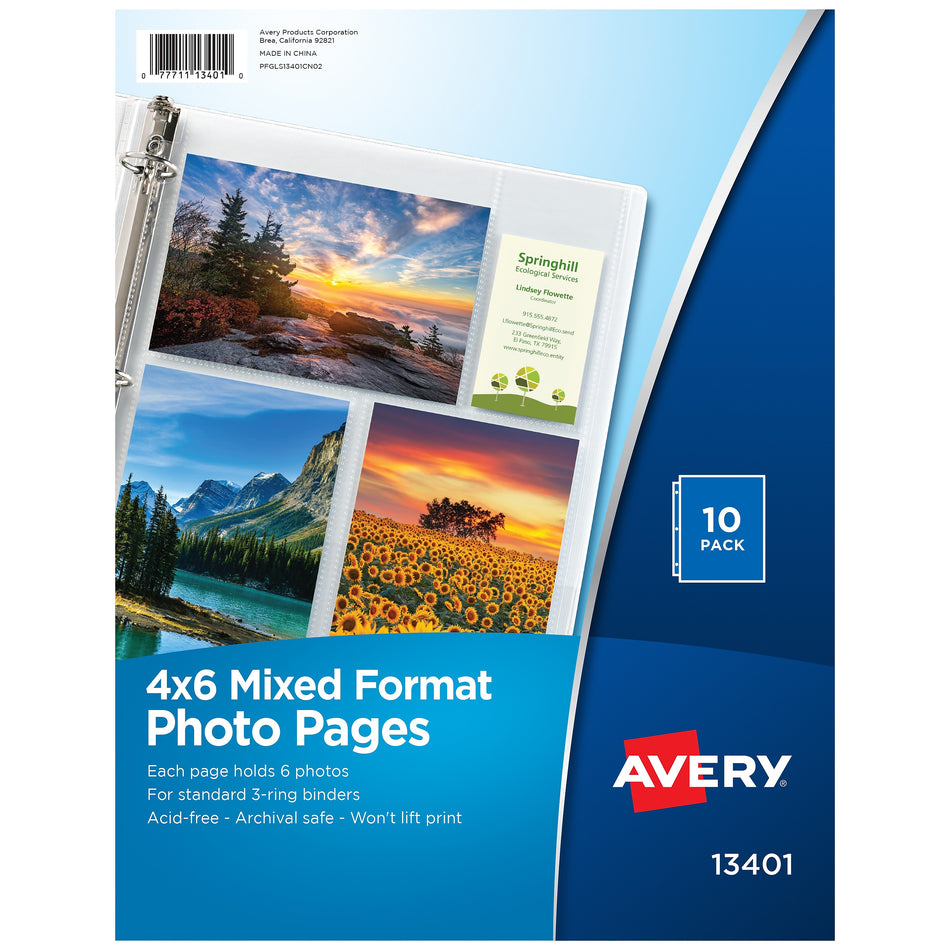 Avery Photo Pages Sheet Protectors, 4" x 6", Clear, 10/Pack