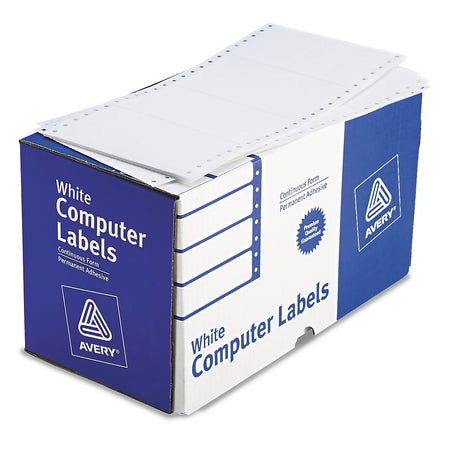 Avery Pin-Fed Continuous Form Computer Labels, 2 15/16" x 5", White, 1 Label Across, 5 3/4" Carrier, 3,000 Labels/Box