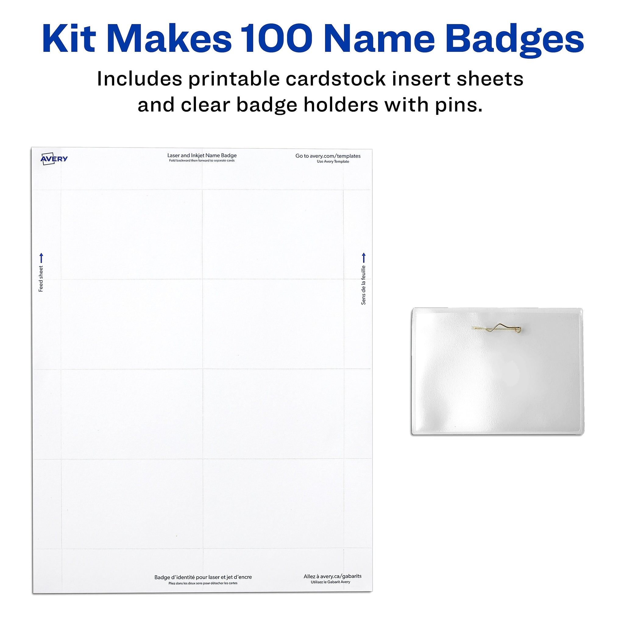 Avery Pin Style Laser/Inkjet Name Badge Kit, 2 1/4