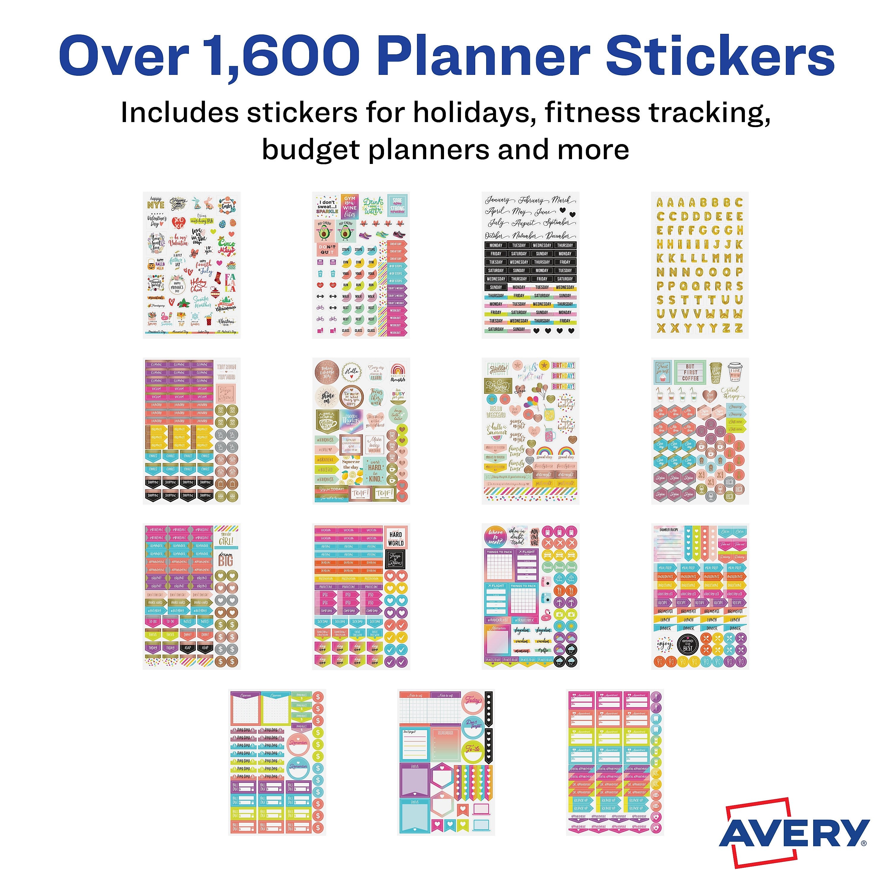 Avery Planner Stickers Variety Pack, 1,656 Stickers, Weekly, Calendar and Journal Sticker Sheets