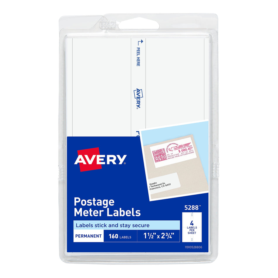 Avery Postage Meter Labels, 1-1/2" x 2-3/4", White, 4 Labels/Sheet, 40 Sheets/Pack, 160 Labels/Pack