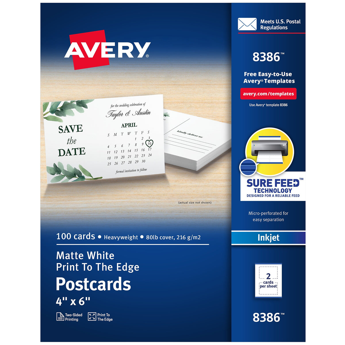 Avery Postcards, Matte White, Print to the Edge, 4" x 6", Inkjet, 100/Pack