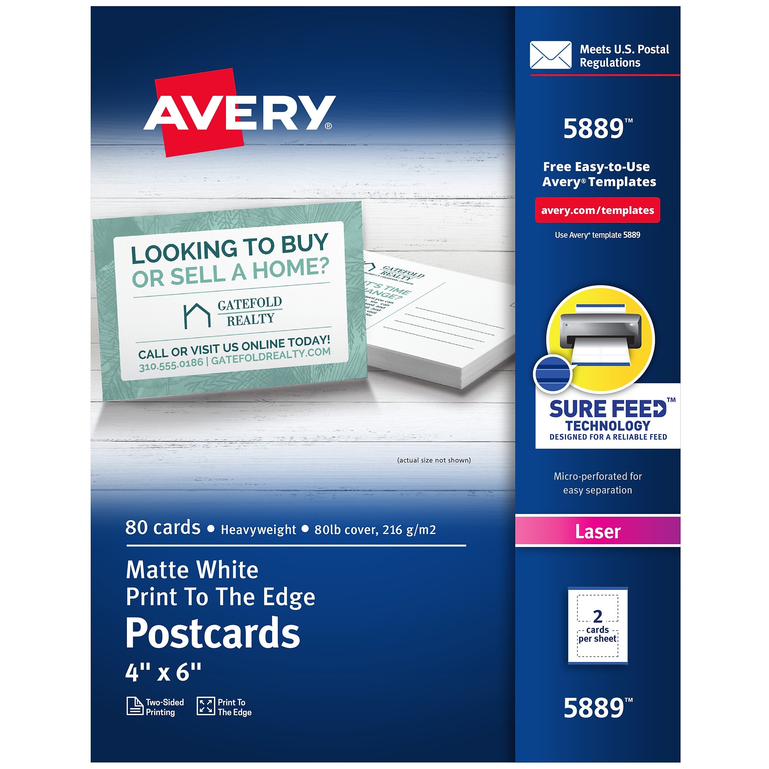 Avery Postcards, Matte White, Print to the Edge, 4" x 6", Laser, 80/Pack