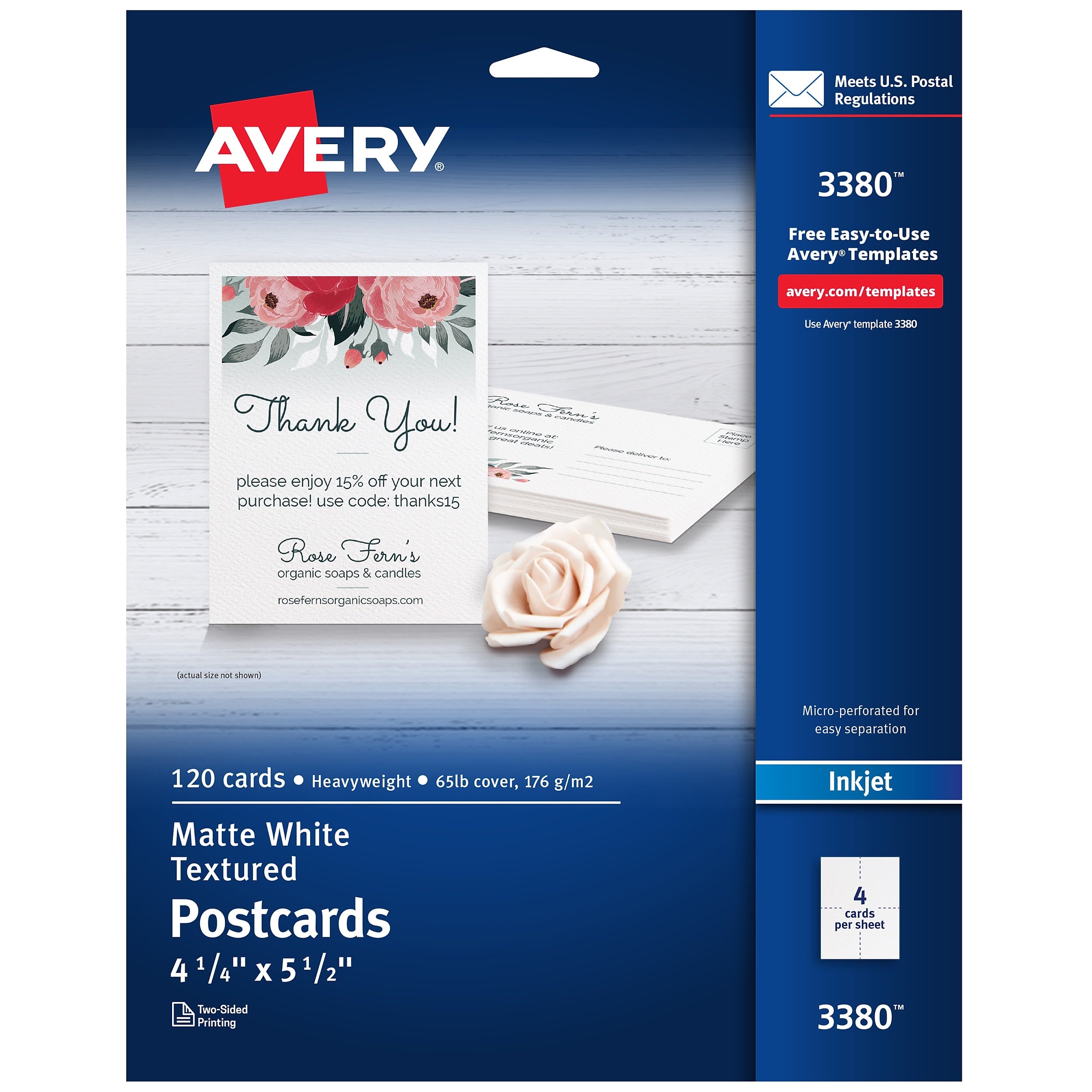 Avery Postcards, Textured White, 4.25" x 5.5", Inkjet, 120/Pack