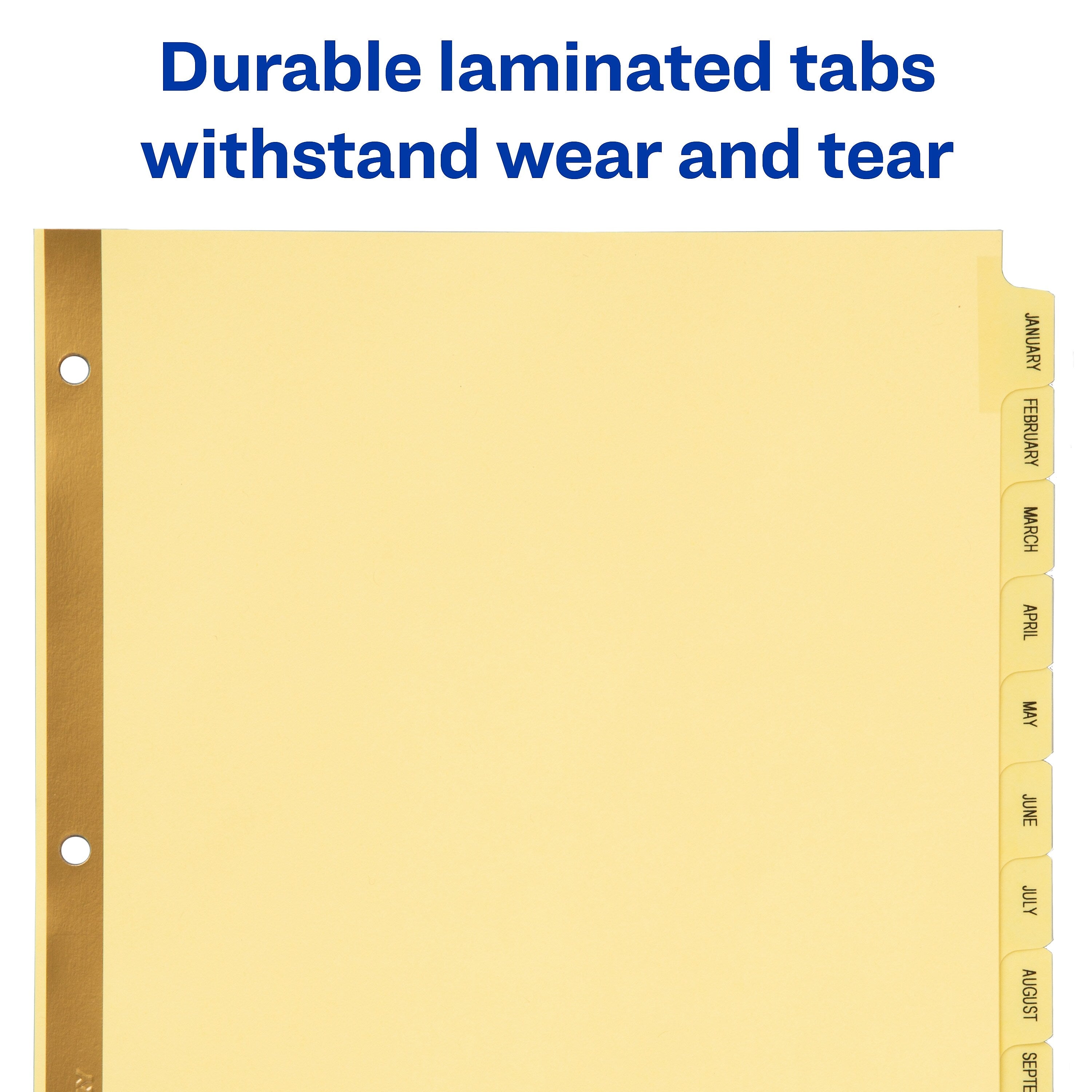 Avery Pre-Printed Paper Dividers with Laminated Tabs, Jan-Dec Tabs, Buff, Gold Reinforced