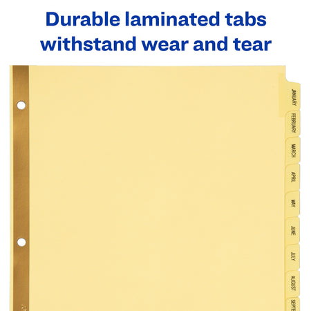 Avery Pre-Printed Paper Dividers with Laminated Tabs, Jan-Dec Tabs, Buff, Gold Reinforced