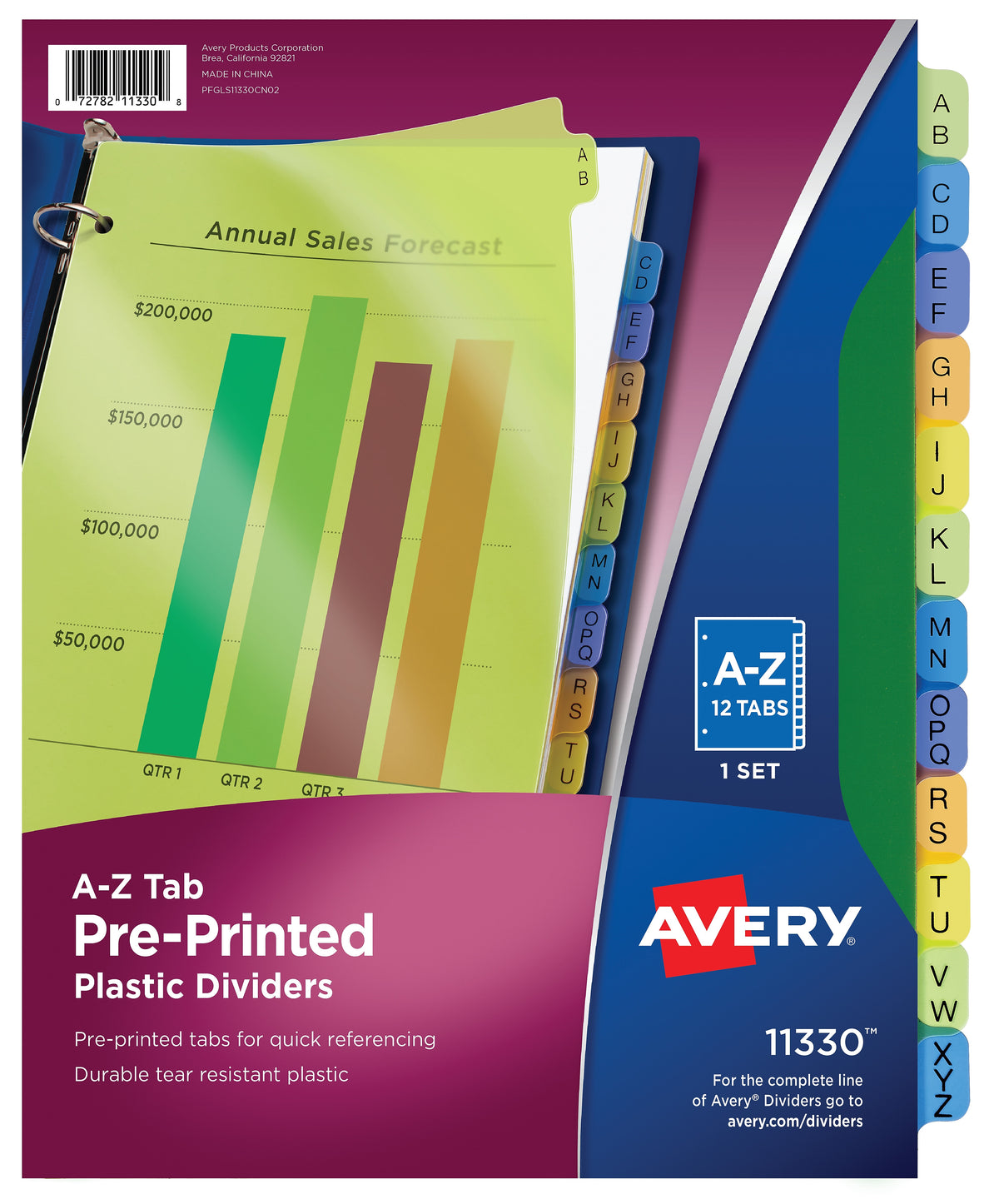 Avery Pre-Printed Plastic Dividers, A-Z Tabs, Multicolor