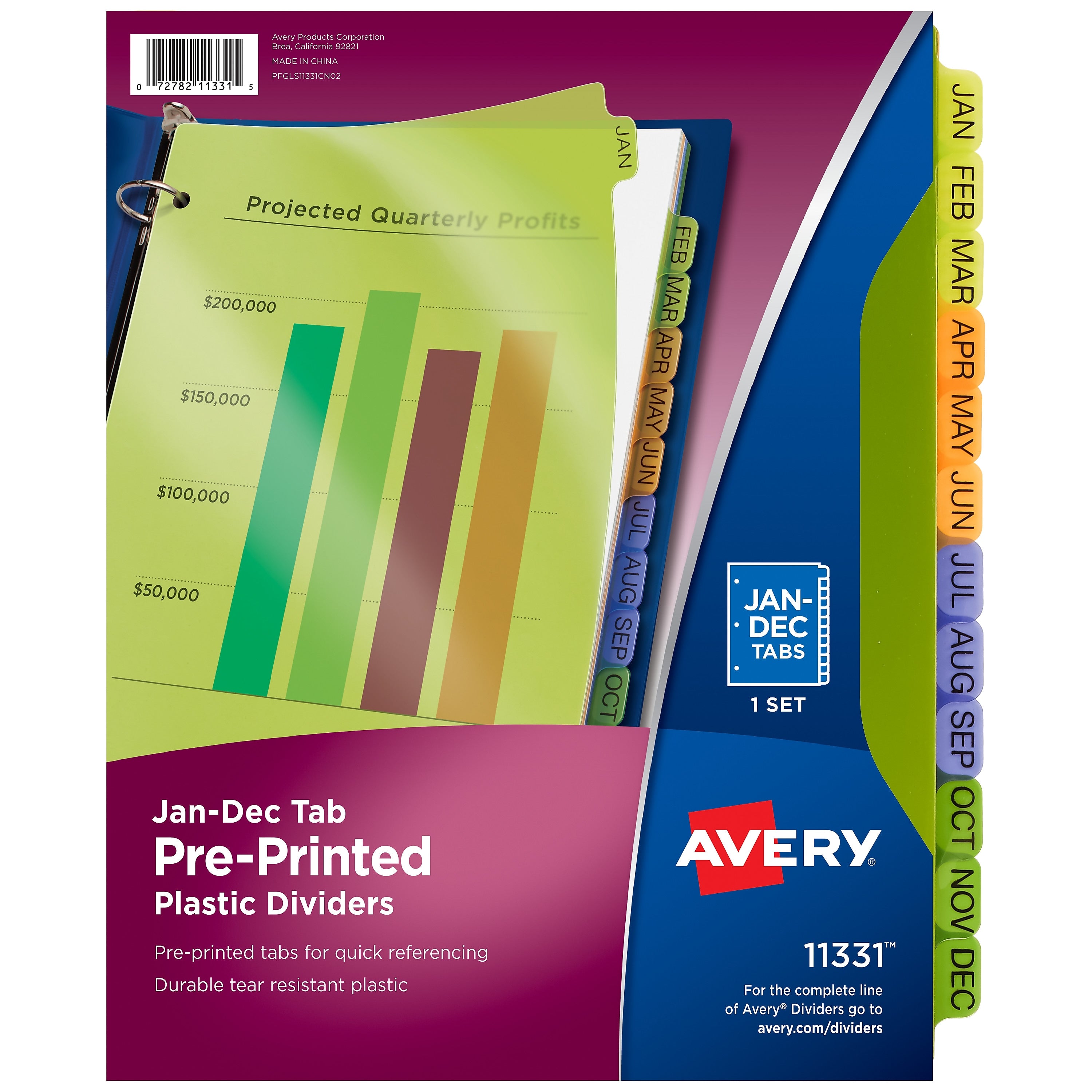 Avery Pre-Printed Plastic Dividers, Jan-Dec Tabs, Multicolor