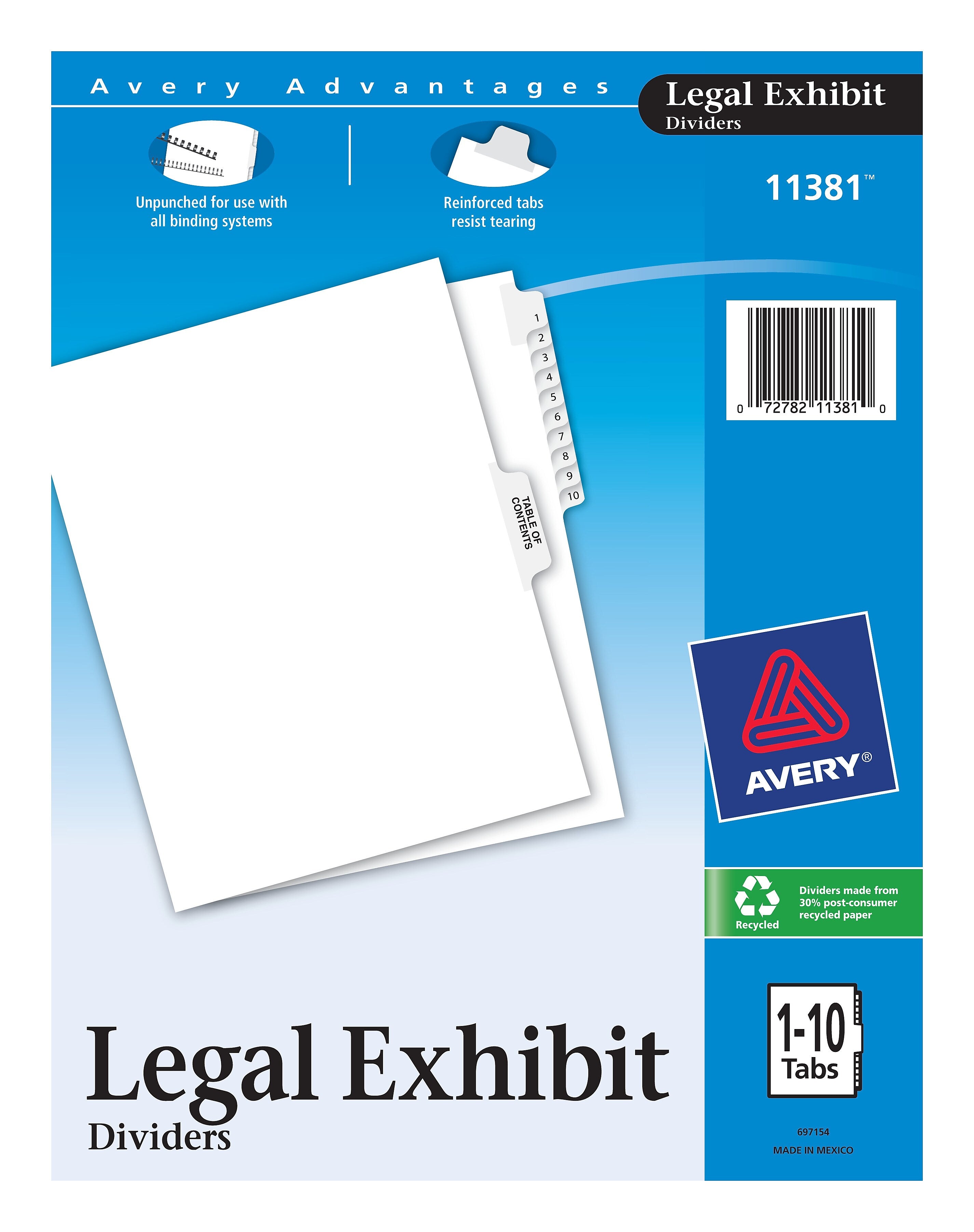 Avery Premium Collated Legal Paper Dividers, 1-10 & Table of Content Tabs, White, Avery Style, Letter Size