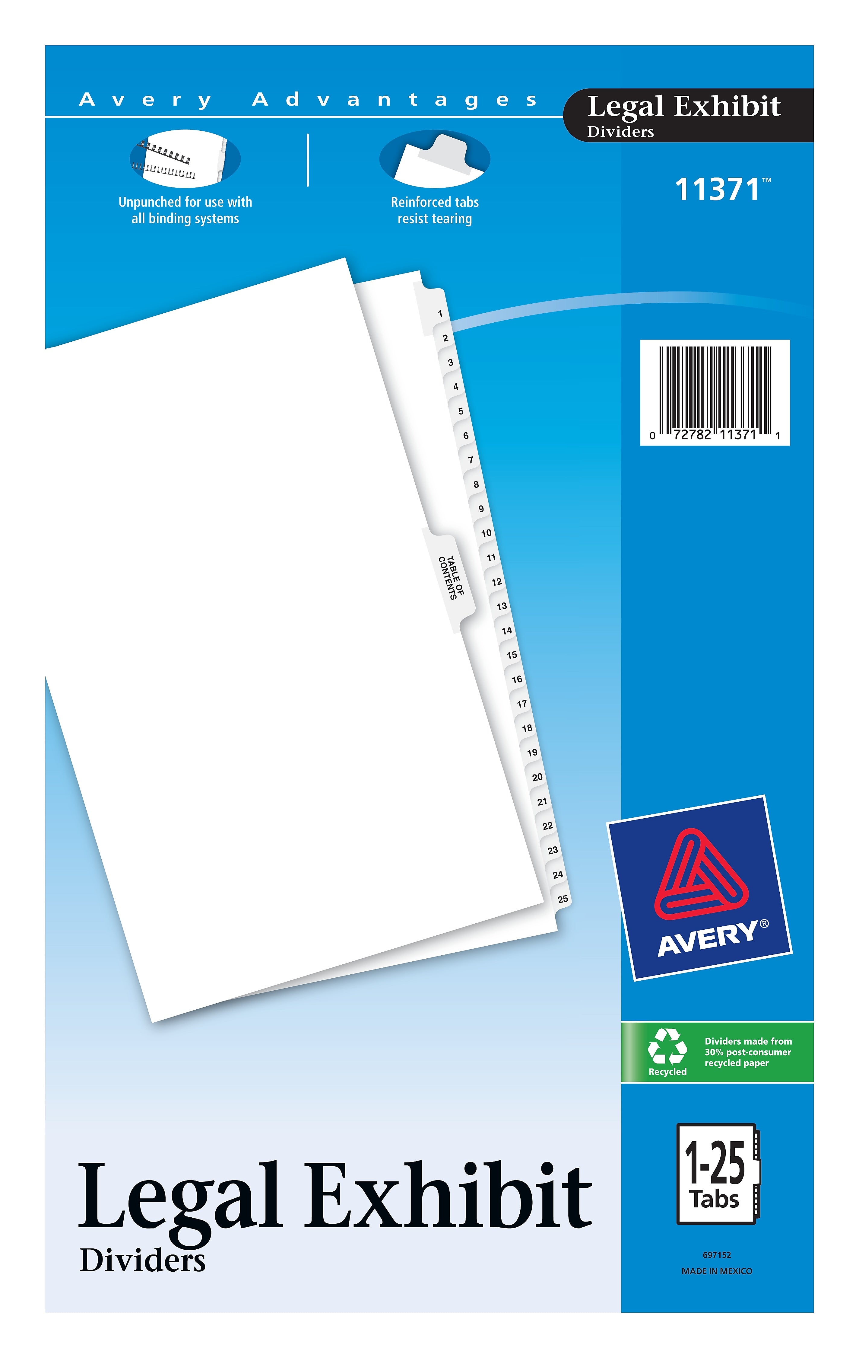 Avery Premium Collated Legal Paper Dividers, 1-25 & Table of Content Tabs, White, Avery Style, Legal Size