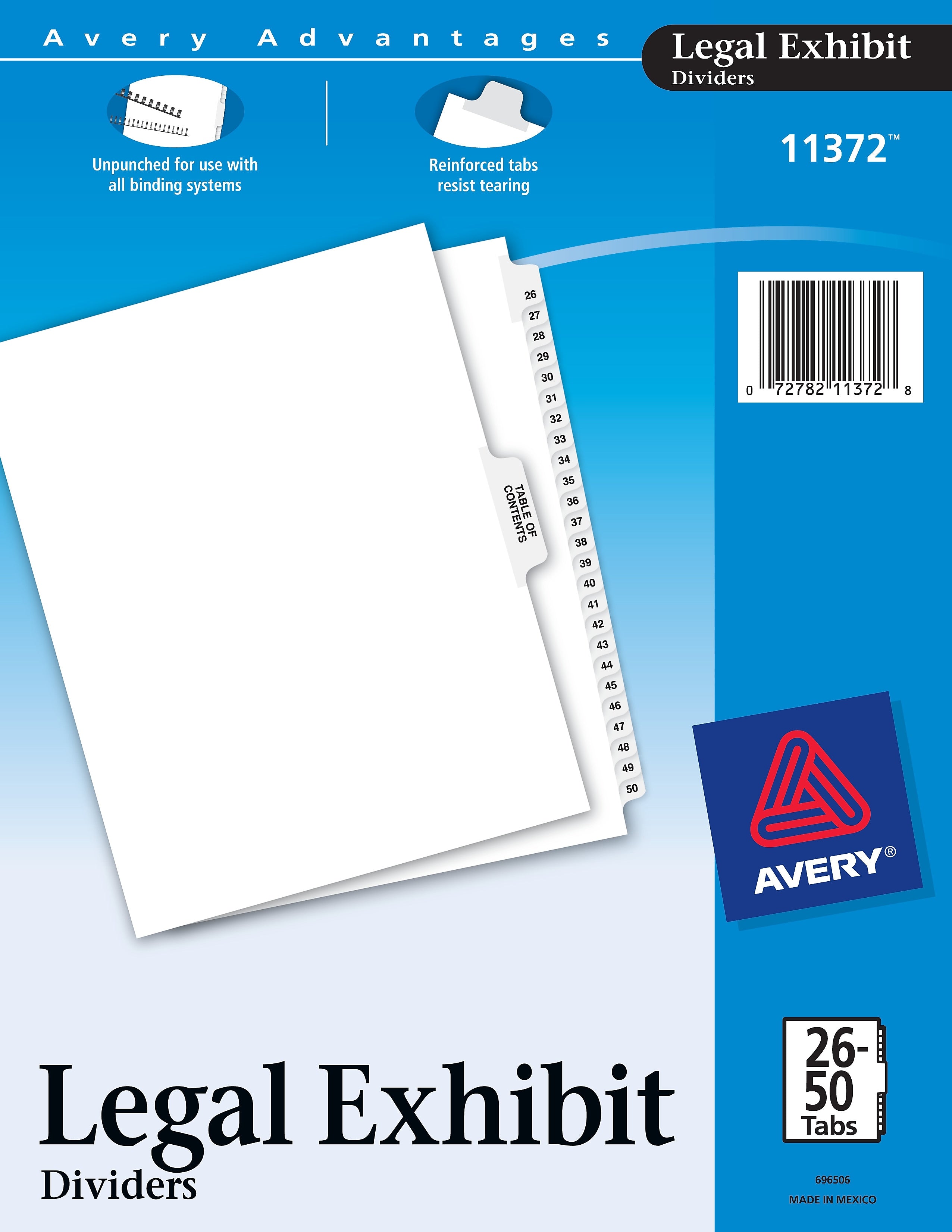 Avery Premium Collated Legal Paper Dividers, 26-50 & Table of Contents Tabs, White, Avery Style, Letter Size