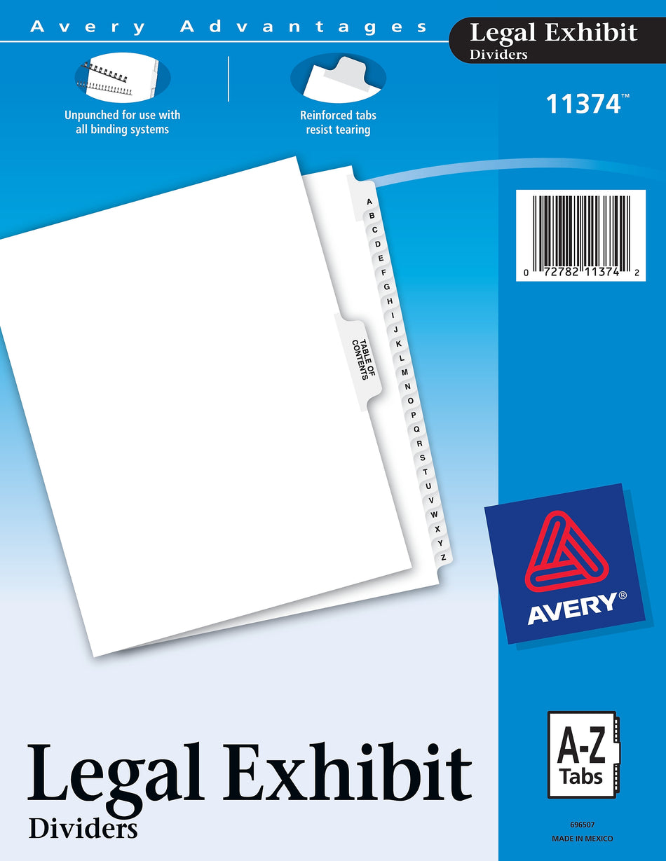 Avery Premium Collated Legal Paper Dividers, A-Z & Table of Content Tabs, White, Avery Style, Letter Size