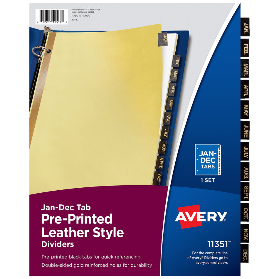 Avery Preprinted Monthly Leather Dividers, 12-Tab, Yellow