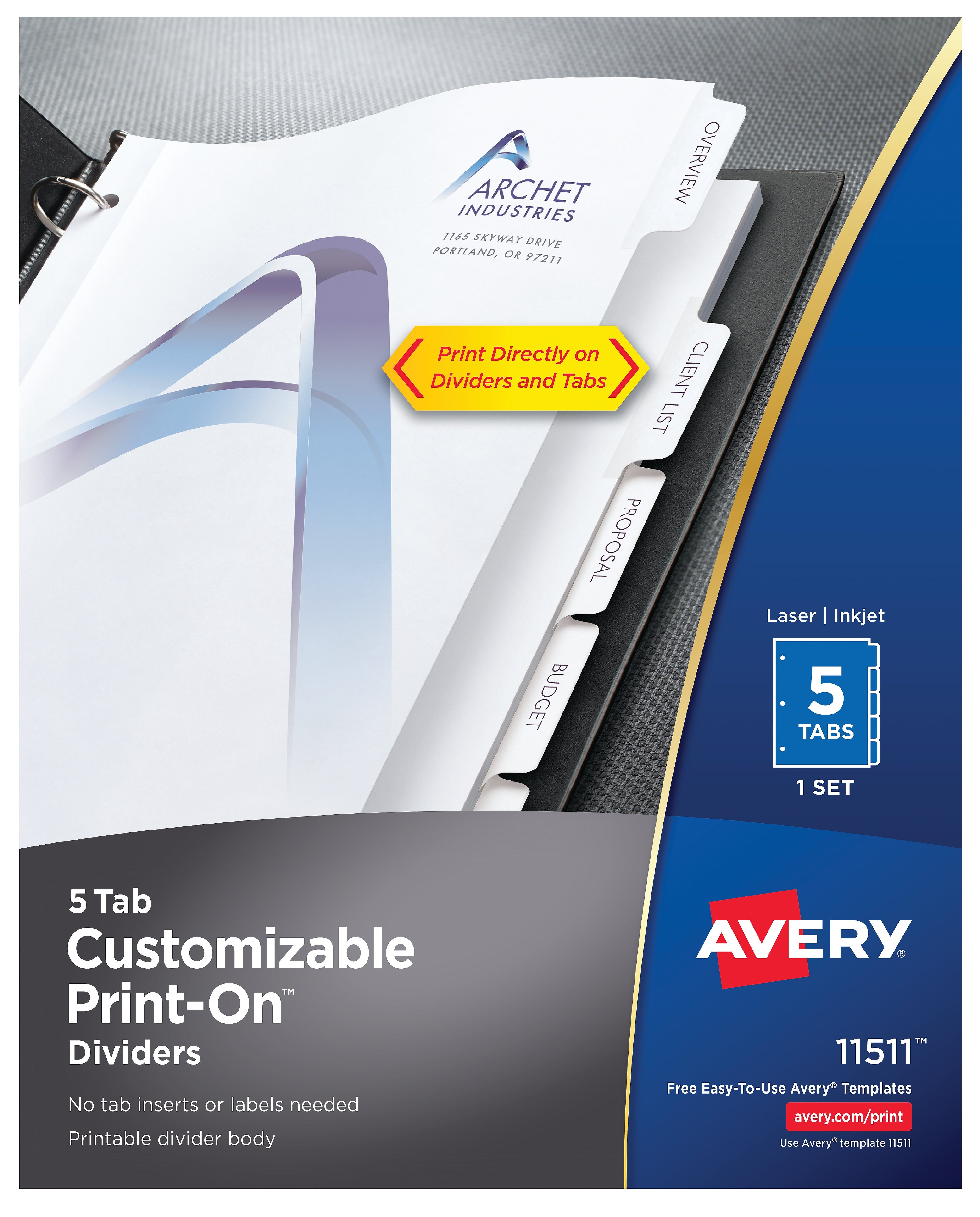 Avery Print-On Paper Dividers, 5 Tabs, White