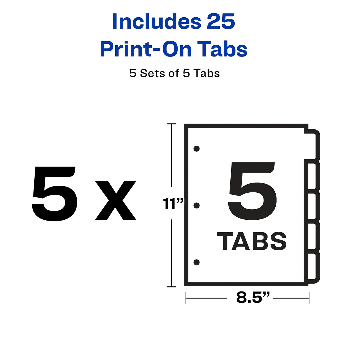 Avery Print-On Paper Dividers, 5 Tabs, White, 5 Sets/Pack