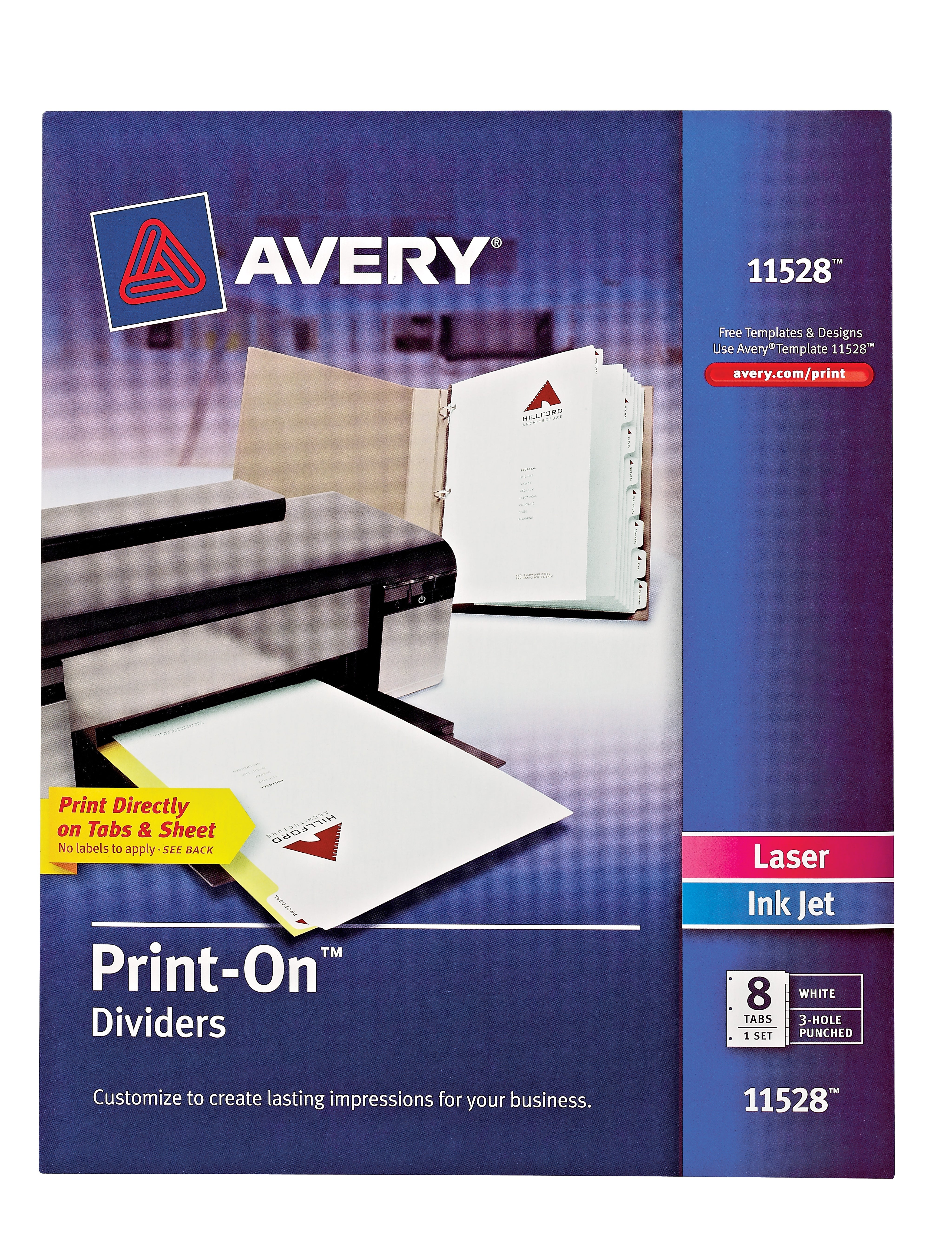 Avery Print-On Paper Dividers, 8 Tabs, White