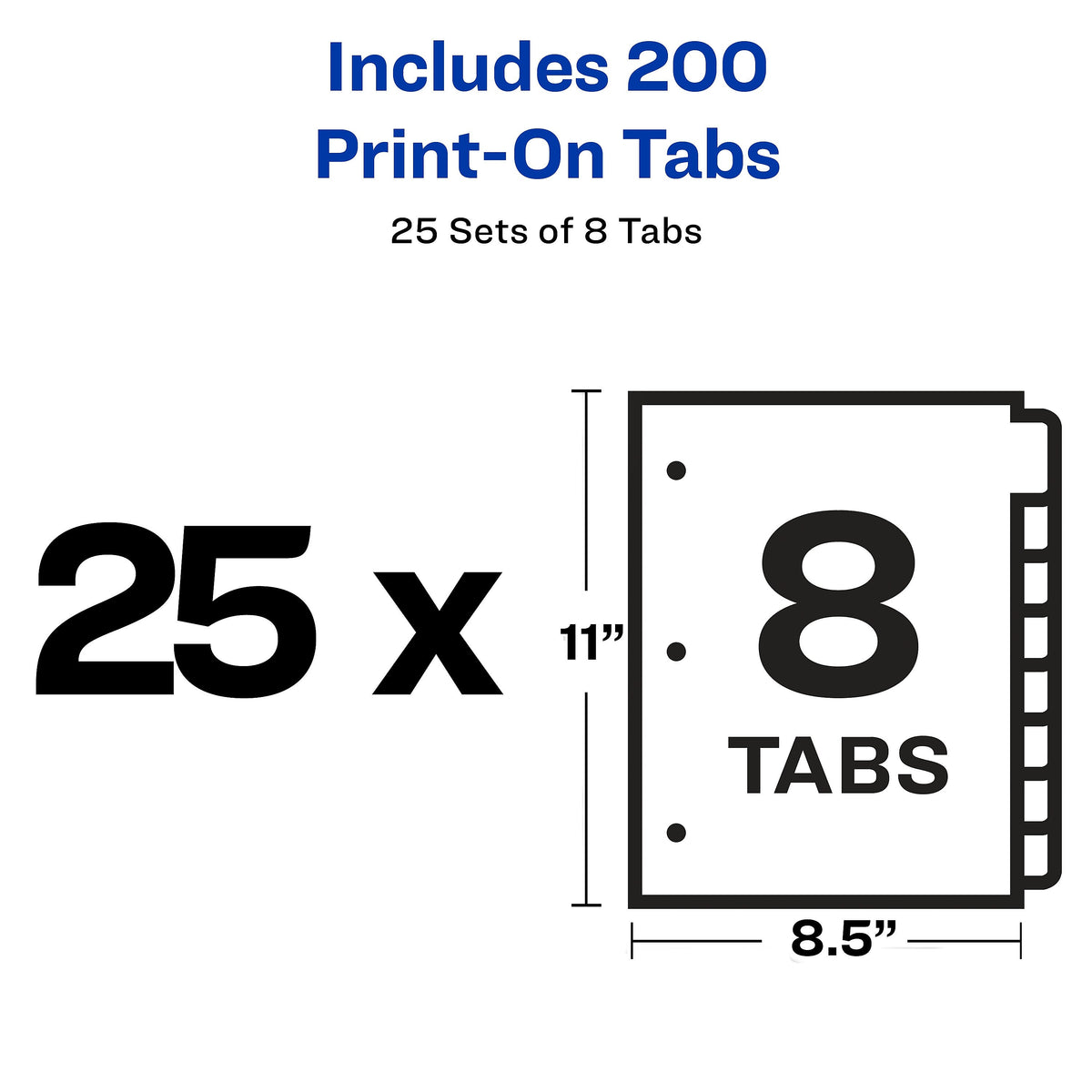 Avery Print-On Paper Dividers, 8 Tabs, White, 25 Sets/Pack